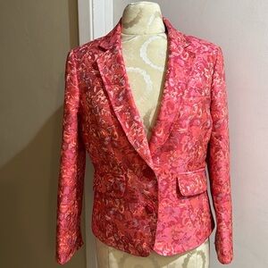 Etcetera Brocade Bright Electric Pink Orange Pockets Lined Button Blazer Jacket